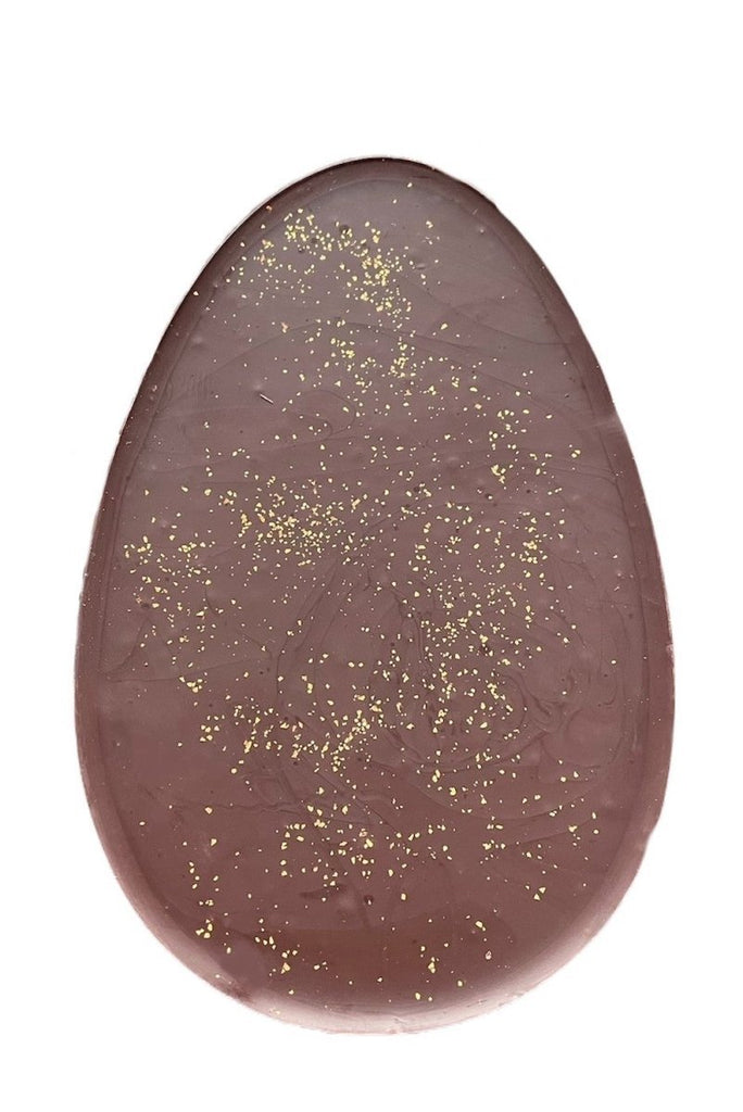 Purist Easter Egg. Egg-shaped slender slab of 80% dark chocolate topped with edible gold glitter