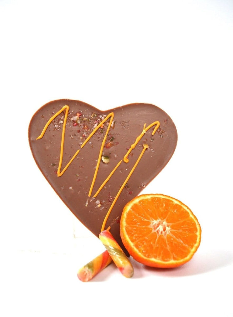 Easter Gift Bag. orange milk chocolate heart topped with belgian orange chocolate shavings.